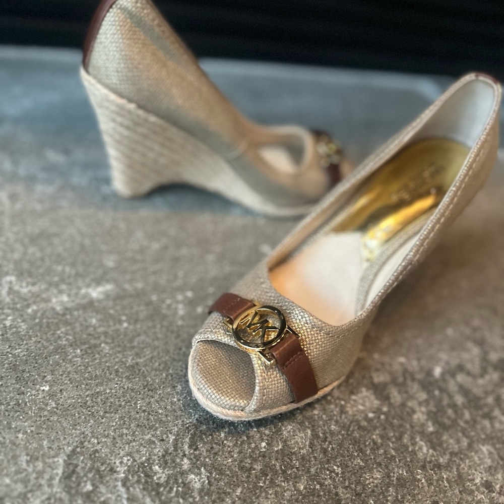 Michael Kors Cream and Brown Wedge Shoes